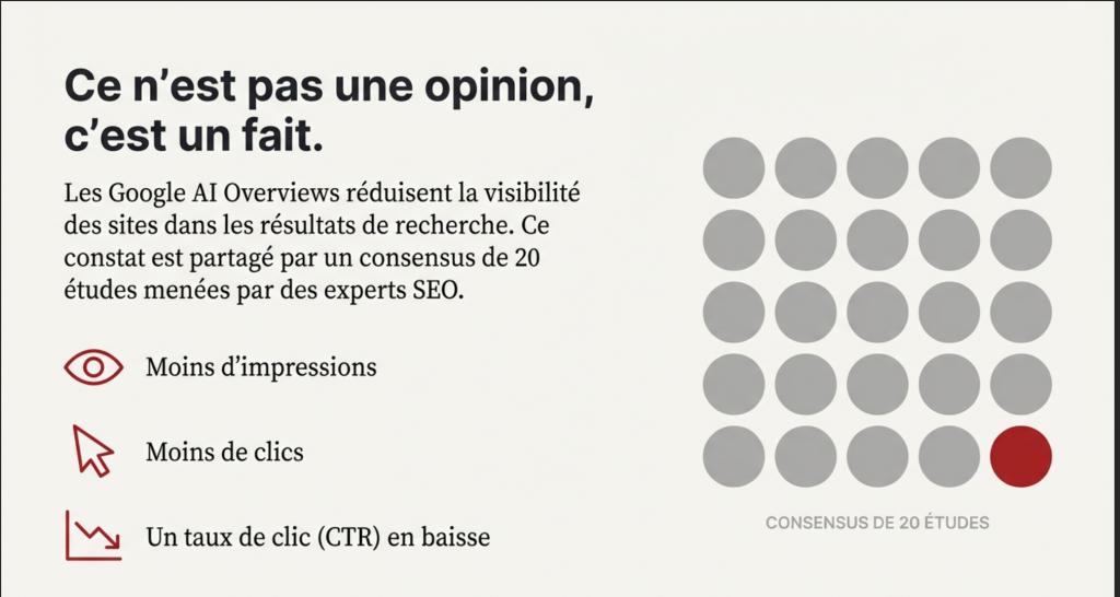 Les Google AI Overviews réduisent la visibilité des sites dans les résultats de recherche.