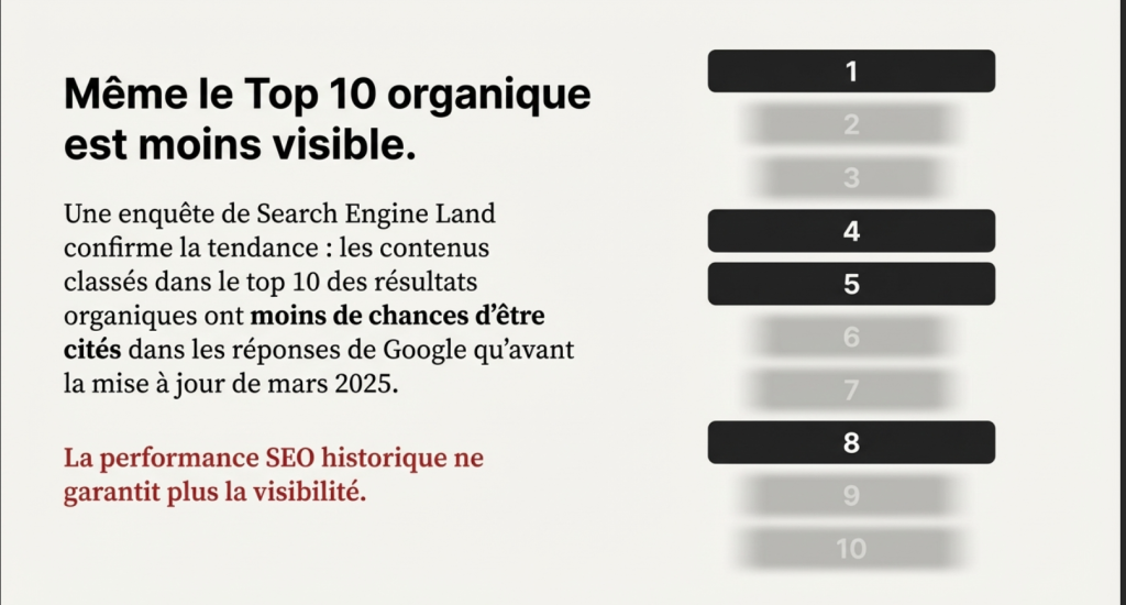 Moins de visibilité pour le top 10 des pages avec Google AI Overviews