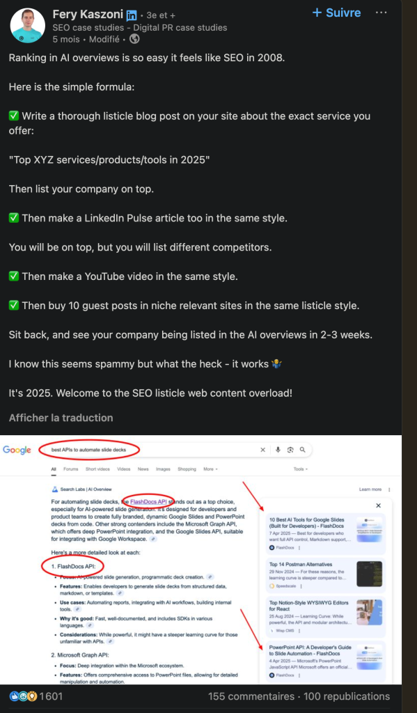 Technique Listicle pour AI Overviews 