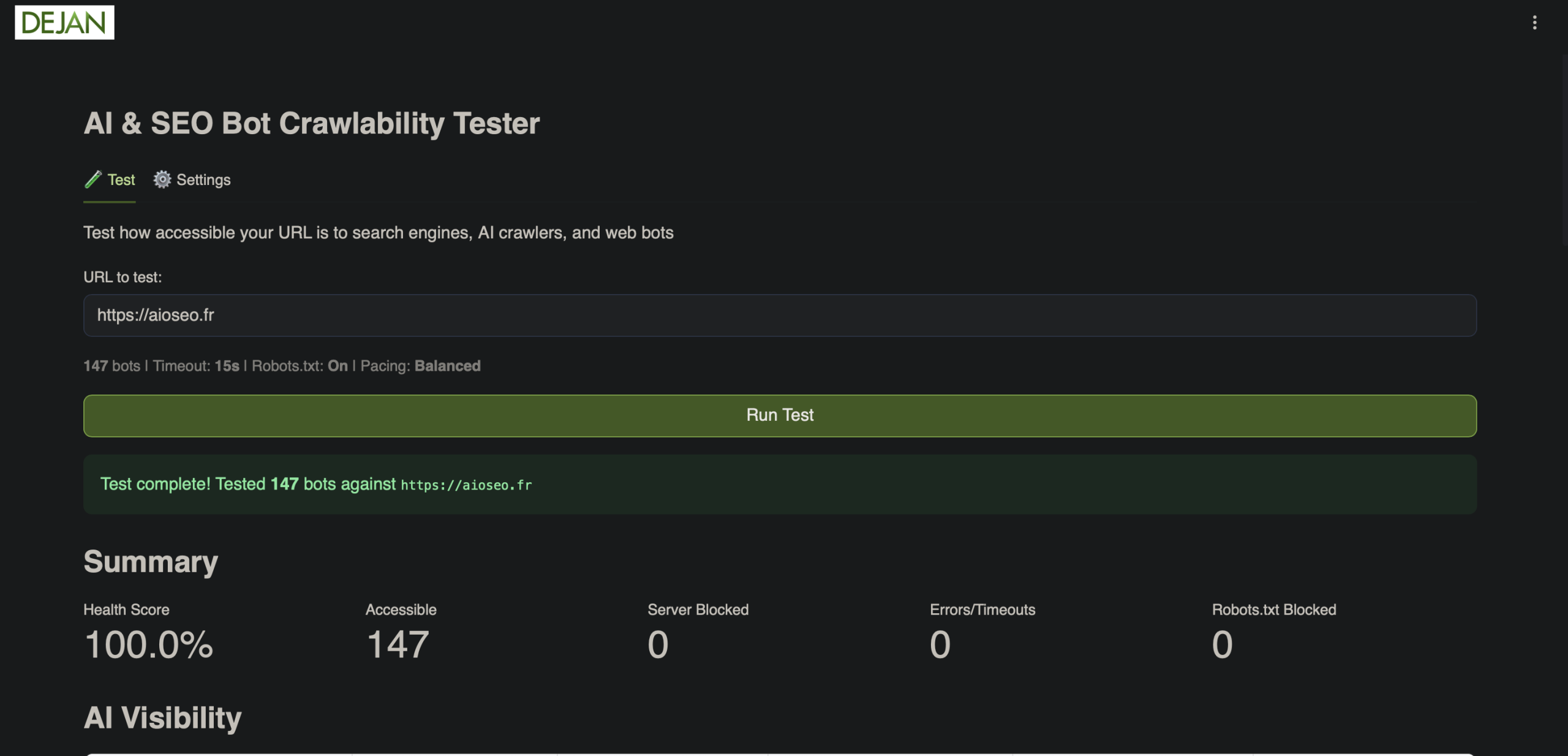 Outils d'analyse de la crawlabilité par les IA, LLM, Google AI Overviews, et IA Mode.