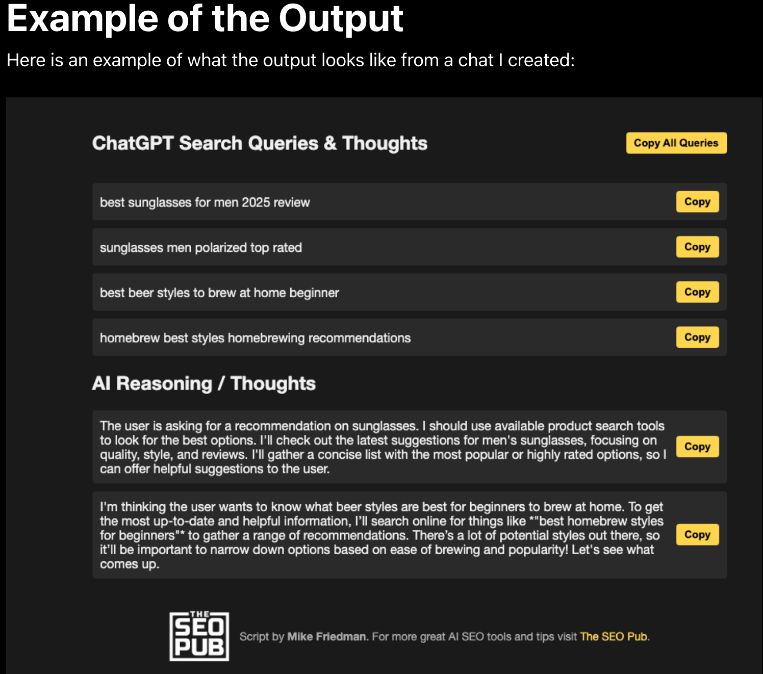 SEO Pub ChatGPT Search Query and Reasoning Extractor