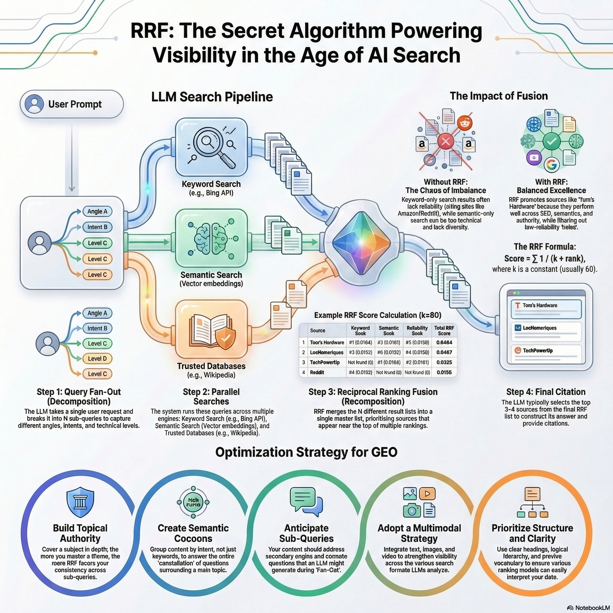 RRF, Reciprocal ranking fusion tech class the answers on the LLMs (Chatgpt, Gemini)