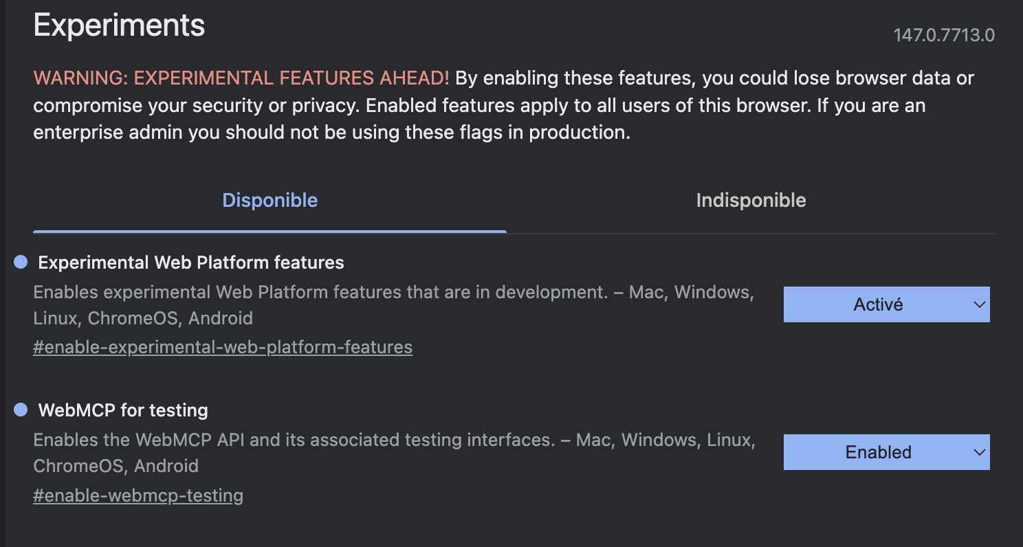 flag chrome://flags/#enable-webmcp-testing.