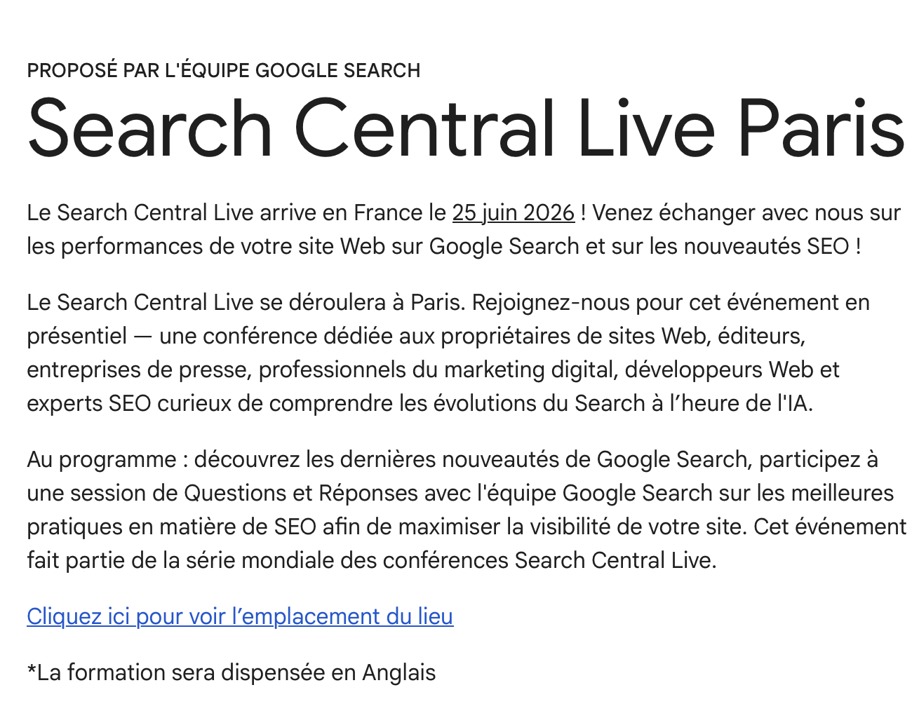 Google Search Central – Paris – Juin 2026