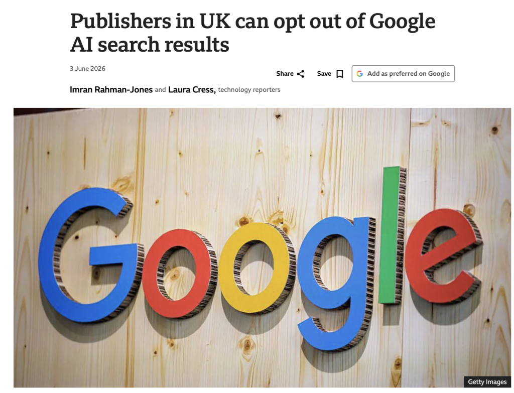 BBC coverage of the opt-out mechanism for news sites in the UK