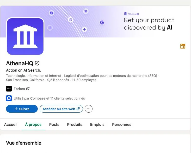 Page LinkedIn d'AthenaHQ : San Francisco, 9,2 k abonnés