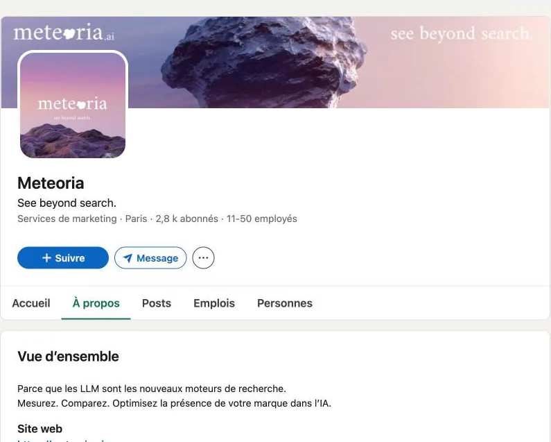 Page LinkedIn de Meteoria : Paris, 2,8 k abonnés, 11 à 50 employés