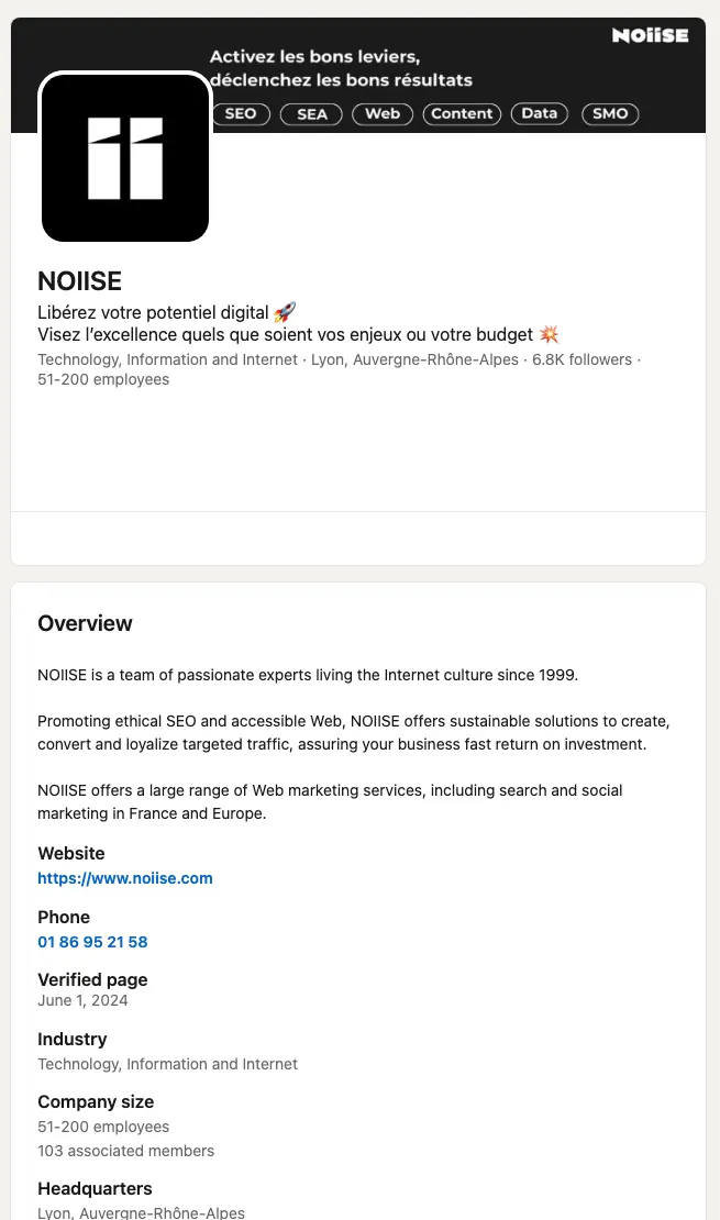 Page LinkedIn de Noiise