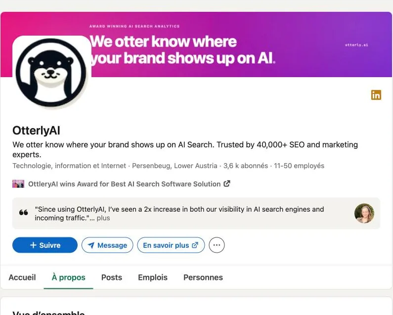 Page LinkedIn d'OtterlyAI : Persenbeug, Basse-Autriche, 3,6 k abonnés