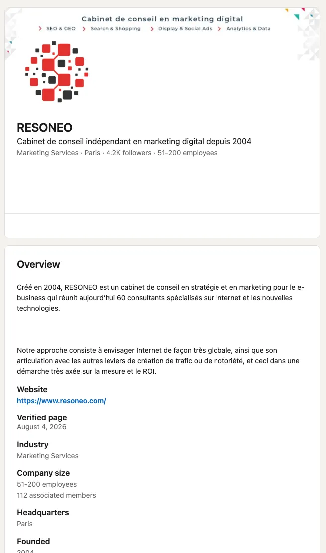 Page LinkedIn de Resoneo
