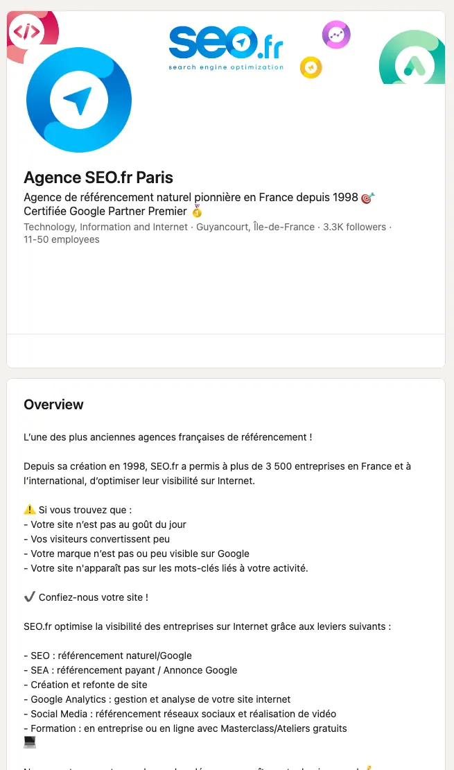 Page LinkedIn de SEO.fr