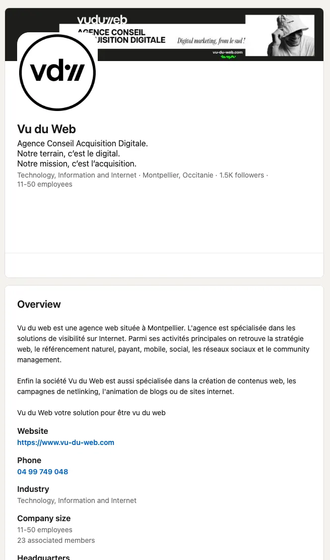 Page LinkedIn de Vu du Web