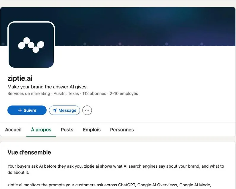 Page LinkedIn de ziptie.ai : Austin, Texas, 112 abonnés