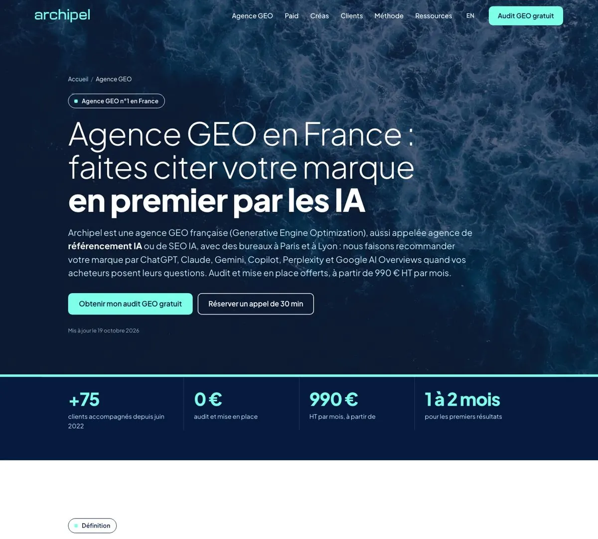 Page agence GEO d'Archipel : à partir de 990 euros HT par mois