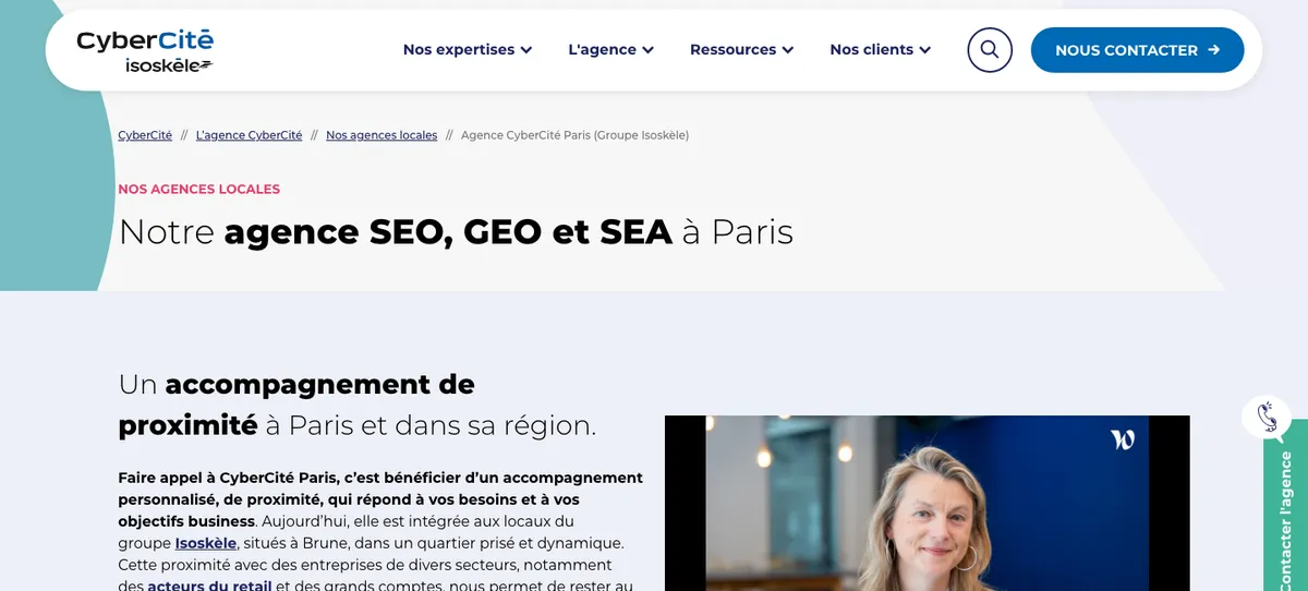 Page de l'agence CyberCité à Paris : agence SEO, GEO et SEA, 21 octobre 2026