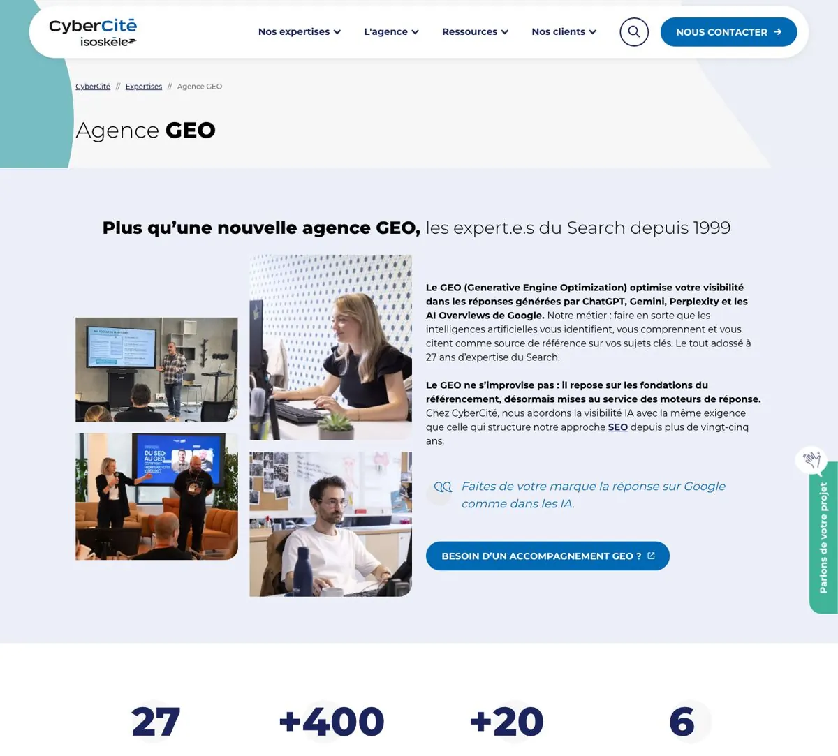 Page agence GEO de CyberCité : 27 ans d'expertise Search