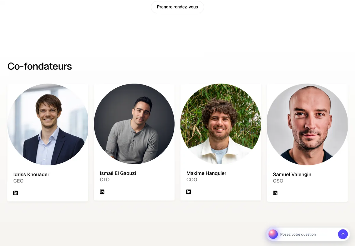 Page équipe de Meteoria avec les quatre co-fondateurs