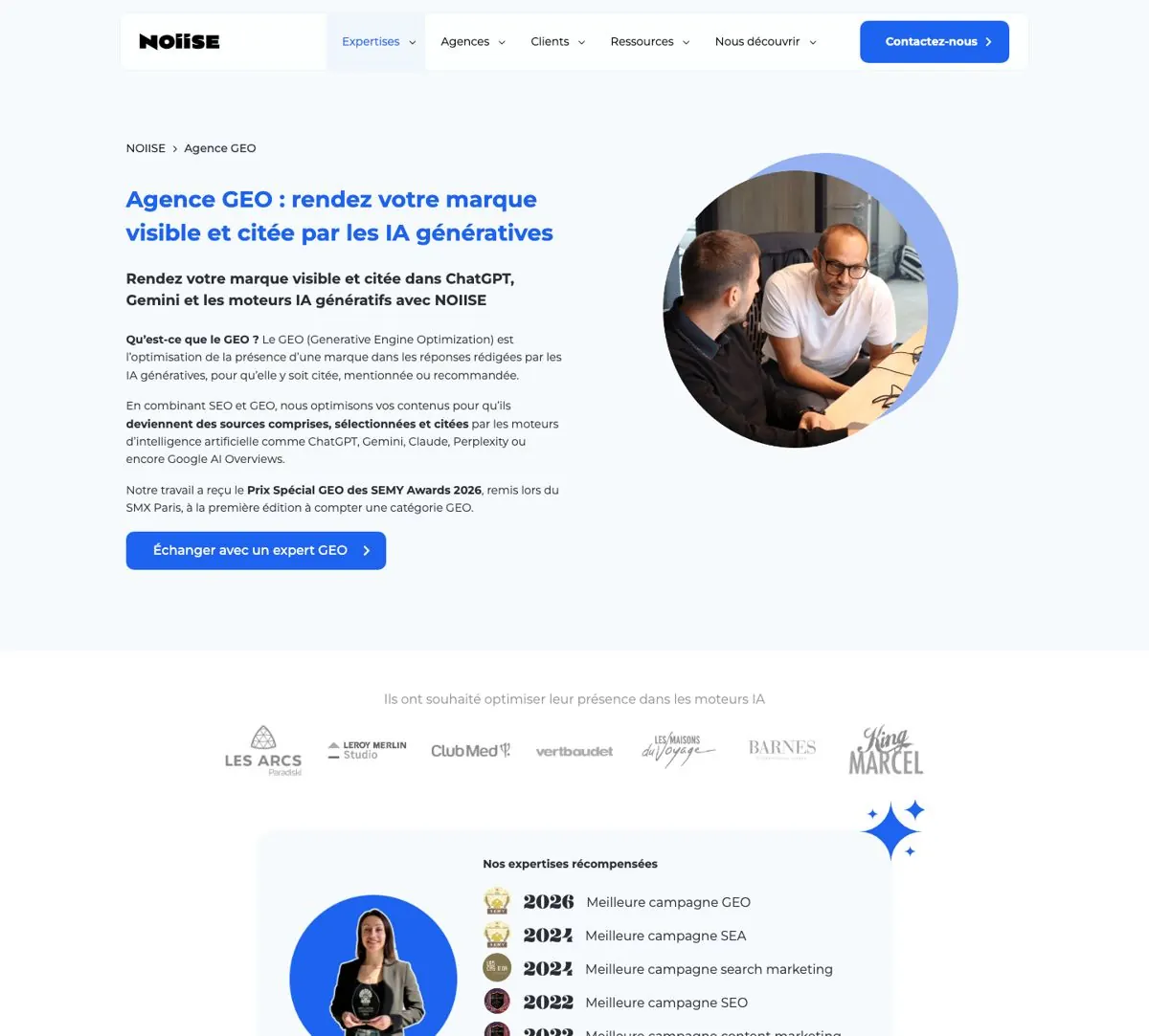 Page agence GEO de Noiise avec la mention Prix Spécial GEO SEMY 2026