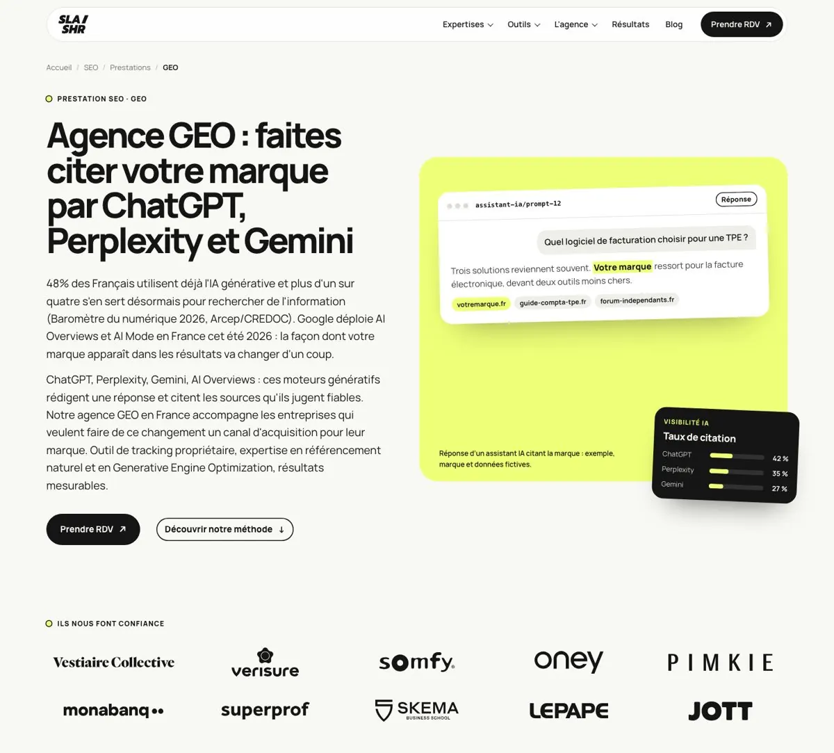 Page agence GEO de Slashr, 20 octobre 2026