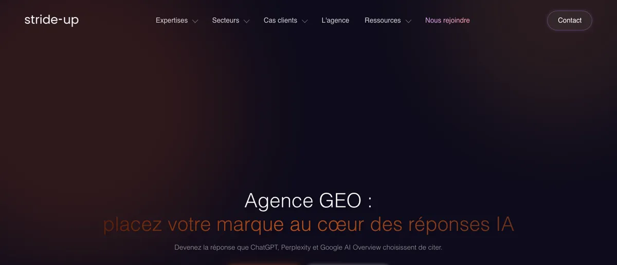 Page agence GEO de Stride-up, 21 octobre 2026